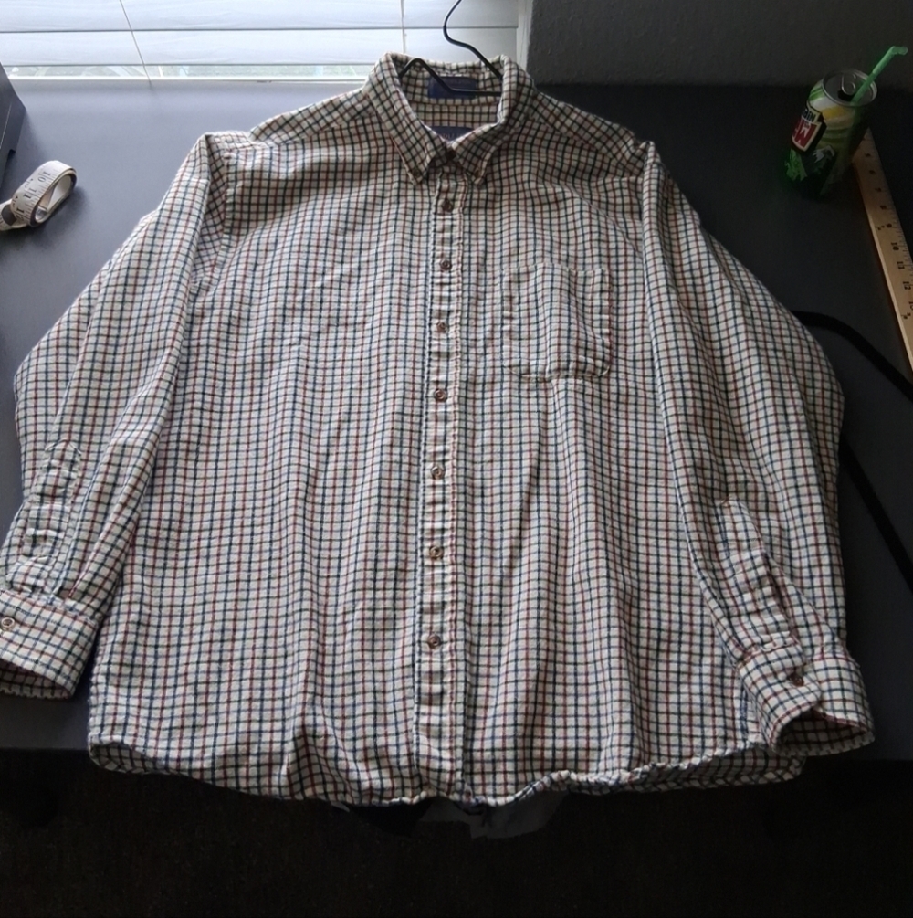 Vintage Pendleton Wool Plaid Cream Flannel Longsleeve Shirt Mens Large. Tall
